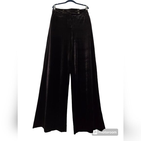 Calvin Klein Whitney Velvet Evening Wide Leg Pants Sz 8 Black - Picture 2 of 12
